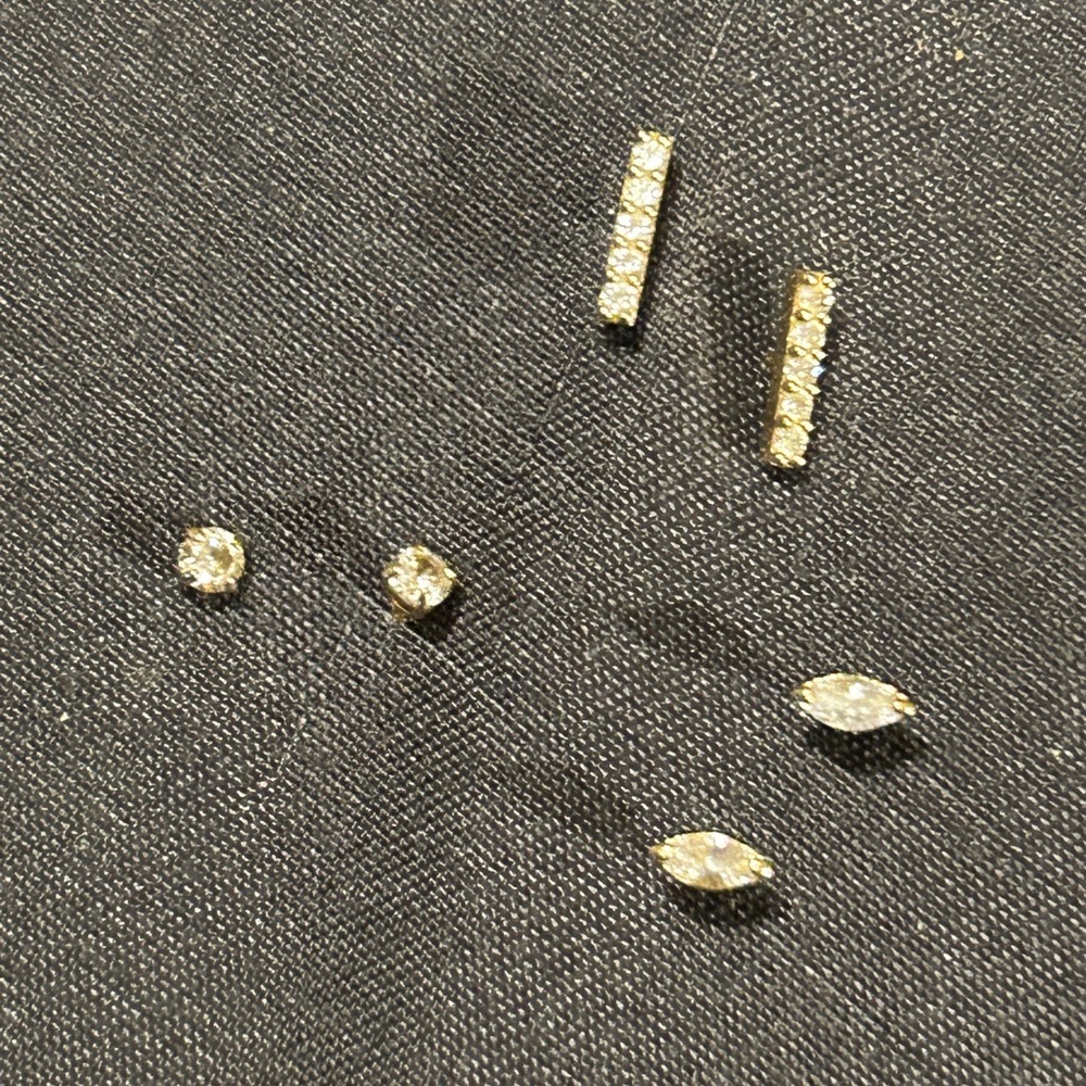 SOLD - Lot of 14k gold dainty small post earrings zirconia